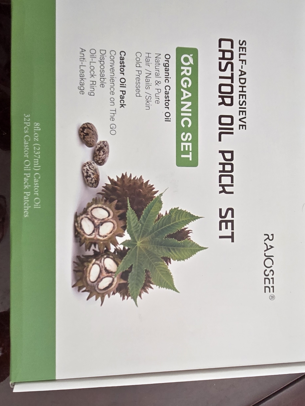 Rajosze Self-Adhesive Castor Oil Pack Set - White & Green Packaging